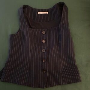 Abercrombie & Fitch Black Pinstripe Buttoned Blouse